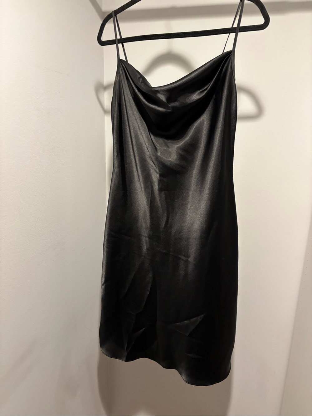 Black Satin Slip Dress with Cowl Neck